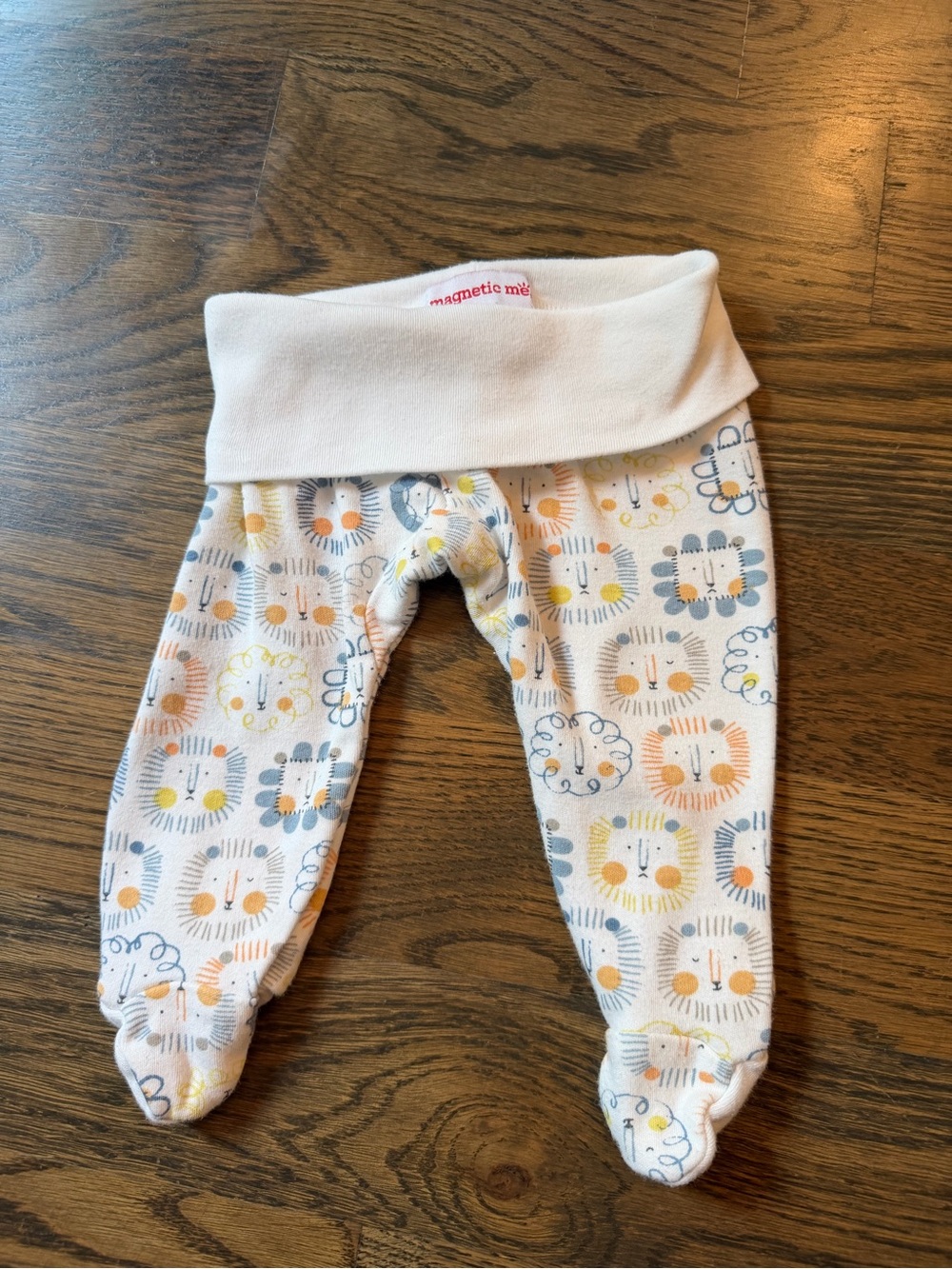 Newborn Magnetic Me White Baby Footed Pants with Lions